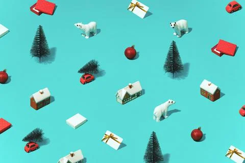 Christmas pattern with various winter and New Year objects Foto stock