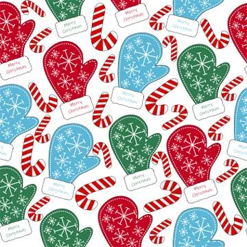 Christmas pattern warm multicolored mittens and sweet candies Stock Illustration