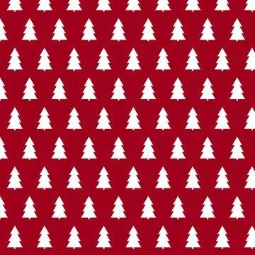 Christmas pattern white fir trees on a red background Illustrazione stock