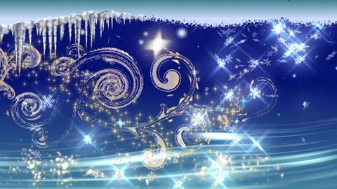 Christmas patterns, winter road with falling snowflakes, asterisks, icicles Stock Footage 97838798