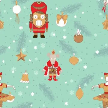 Christmas patterns in winter style with nutcracker, princess, Mouse King, sno Illustrazione stock