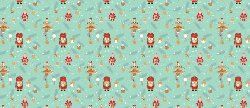 Christmas patterns in winter style with nutcracker, princess, Mouse King, sno Stock Illustration