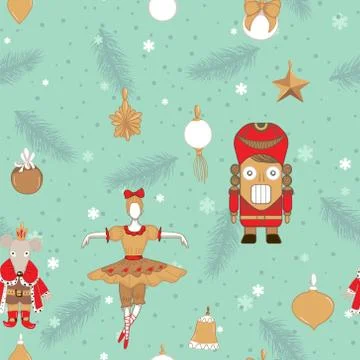 Christmas patterns in winter style with nutcracker, princess, Mouse King Stock Illustration