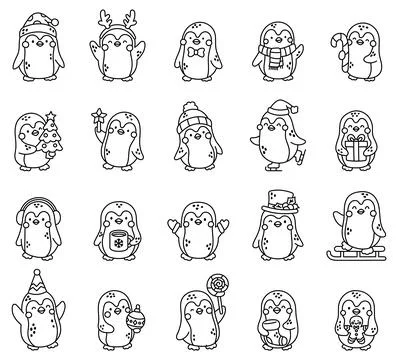 Christmas penguin character set featuring Stock Illustration