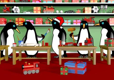 Christmas Penguin Workshop Stock Illustration