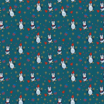 Christmas Penguins pattern. Cute doodle birds in a hat for background. A Stock Illustration