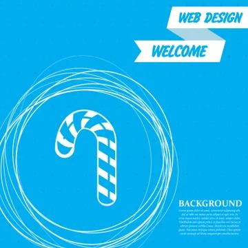 Christmas peppermint candy cane with stripes icon on a blue background  abstr Stock Illustration