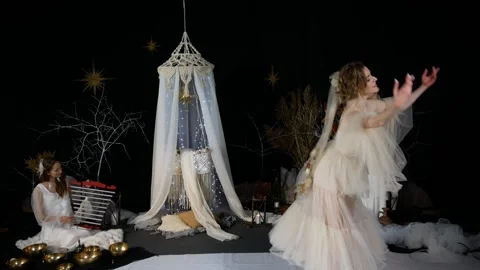 Christmas performance. Theatrical performance Christmas . Actors performing on Stock Footage 277477124