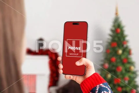 Christmas phone mockup in vertical view PSD Template