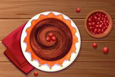 Christmas pie chocolate with slice decorated with gingerbread srats and Stock Illustration