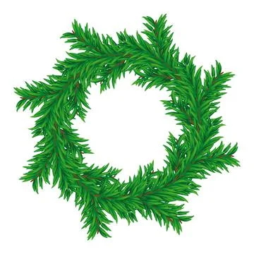 Christmas Pine Branch Wreath Vector Illustration, Isolate on White Background Stock Illustration