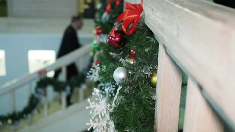 Christmas pine branches on the background of people in vintage costumes. Video stock 168507245