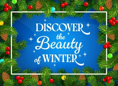 Christmas pine branches frame, holiday background Stock Illustration