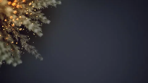 Christmas Pine Branches With Warm Golden Lights Stockbeeldmateriaal 342332870