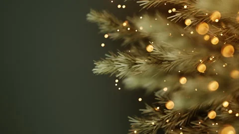 Christmas Pine Branches With Warm Golden Lights Stockbeeldmateriaal 342332885
