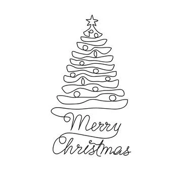 Christmas pine fir tree. Continuous one line drawing. Stock Illustration