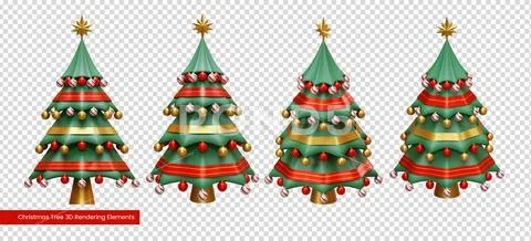 Christmas Pine Tree 3D Rendering Elements PSD 模板