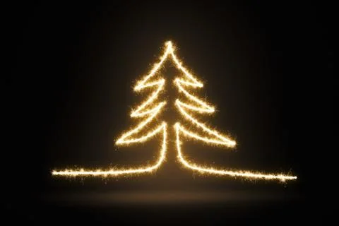 Christmas pine tree drawing with sparkles. Stock Illustration