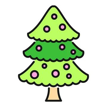 Christmas pine tree icon with pink ornaments Stock Illustration