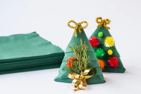 Christmas Pine Tree Shape Napkin Stock Photos