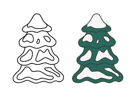 Christmas pine tree with snow, doodle style. Sketch for coloring and tree fir Stock Illustration