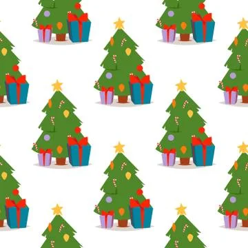 Christmas pine tree vector cartoon green winter needle leaf seamless pattern Illustrazione stock