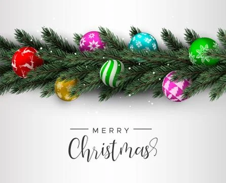 Christmas pine tree wreath and colorful ball card Stock Illustration
