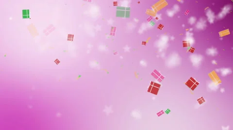 Christmas pink background with gift boxes and snowflakes falling. Stock Footage 67947138