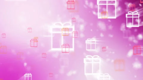 Christmas pink background with gift boxes and snowflakes falling. Stock Footage