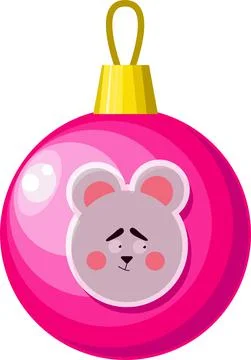 Christmas pink ball with a mouse pattern. Stock Illustration