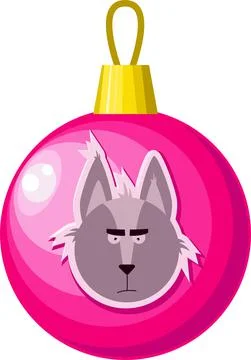 Christmas pink ball with a wolf pattern. Stock Illustration