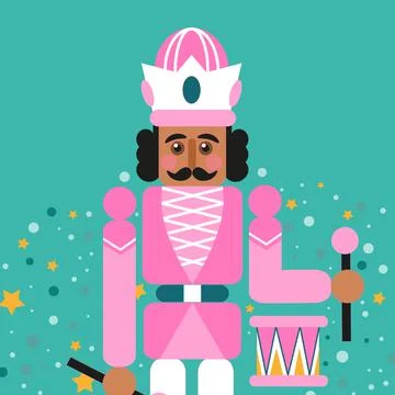 Christmas Pink Nutcracker with drum. Doll guard. Cute soldier toy. December Illustrazione stock