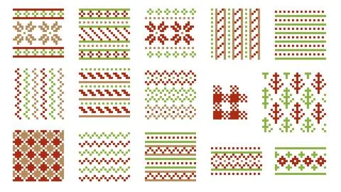 Christmas Pixel Art Knit Pattern Border Ornament Vector Set Illustrazione stock
