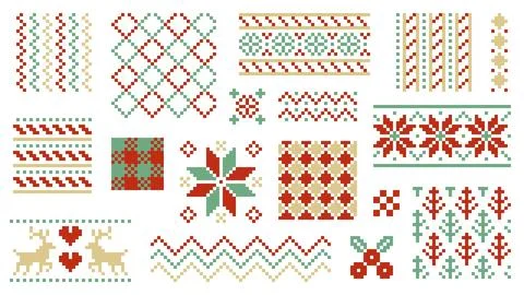 Christmas Pixel Art Ornament Pattern Tile Vector Collection Stock Illustration