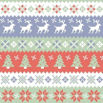 Christmas Pixel Knit Pattern With Reindeer Trees And Ornaments Vector Backg.. 库存插图