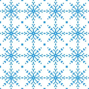 Christmas pixel ornament seamless pattern. Blue snowflakes and new year design Stock Illustration