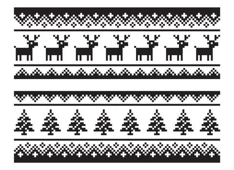 Christmas pixel template for text with pattern. Vector deer, tree, gift and s イラスト素材