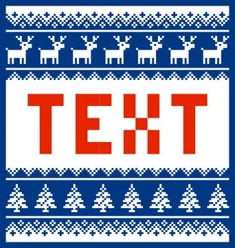 Christmas pixel template for text with pattern. Vector deer, tree, gift and s Stockillustratie