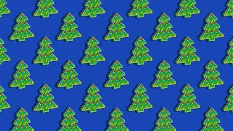 Christmas pixel tree on blue. Pattern Christmas Stock Illustration