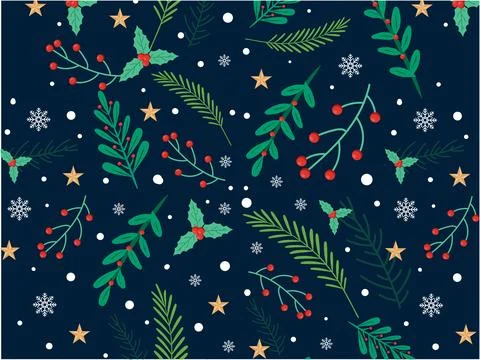 Christmas Plants Seamless Pattern Stock Illustration