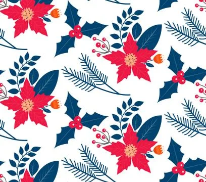 Christmas plants seamless pattern. Merry christmas repeating texture winter Stock Illustration