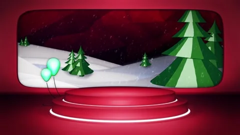 Christmas podium backdrop, displaying snowy landscape with pine trees Stock Footage 292933737