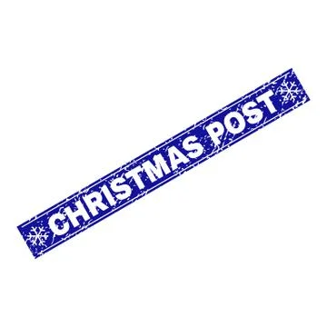 CHRISTMAS POST Scratched Rectangle Stamp Seal with Snowflakes Stock Illustration