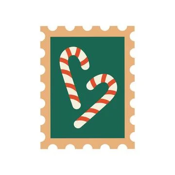 Christmas postage stamp with candy cane sweets pattern Stock Illustration