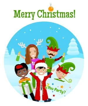 Christmas Postcard With 5 Characters Illustrazione stock