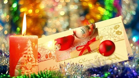 Christmas postcard and candle Stock Footage 98756418