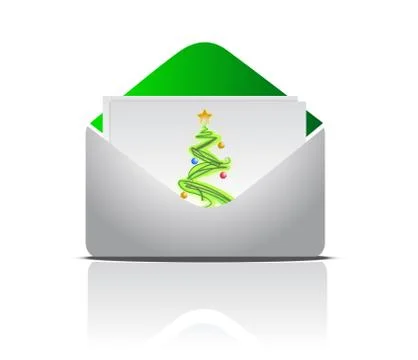 Christmas postcard inside an envelope isolated over a white background Ilustração Stock
