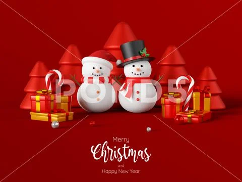 Christmas postcard of Snowman with Christmas presents, 3d illustration PSD Template