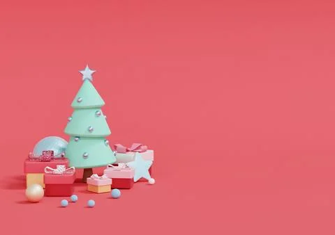 Christmas postcard template with tree and gifts Stock Illustration