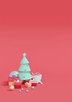 Christmas postcard template with tree and gifts Stock Illustration